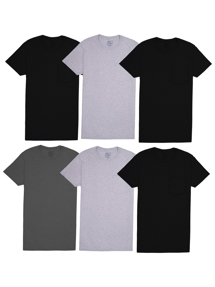 6 Pack Mens Eversoft 100% Cotton Stay Tucked Pocket Crew T-Shirt Medium May Vary
