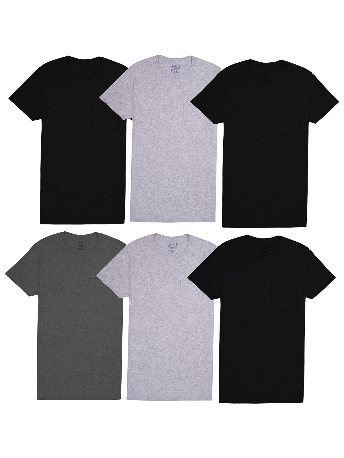 6 Pack Mens Eversoft 100% Cotton Stay Tucked Pocket Crew T-Shirt Medium May Vary