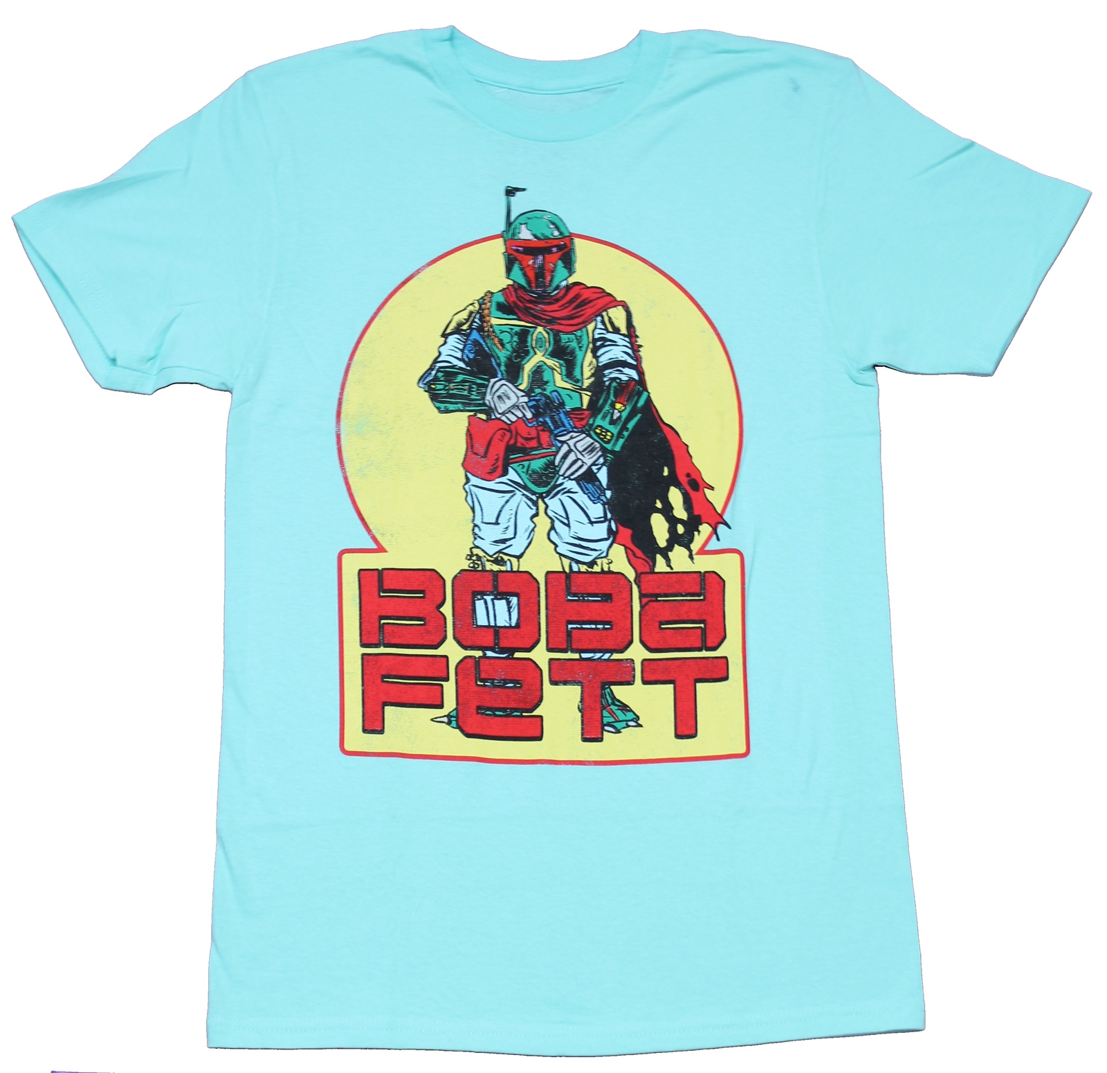 Star Wars Adult New T-Shirt - Boba Fett Standing Over Name in Yellow Box gallery