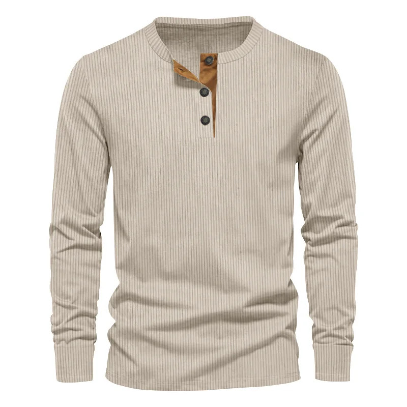 Spring and Autumn New Men’s Long Sleeve T-shirt Corduroy Retro Casual Men’s Clot