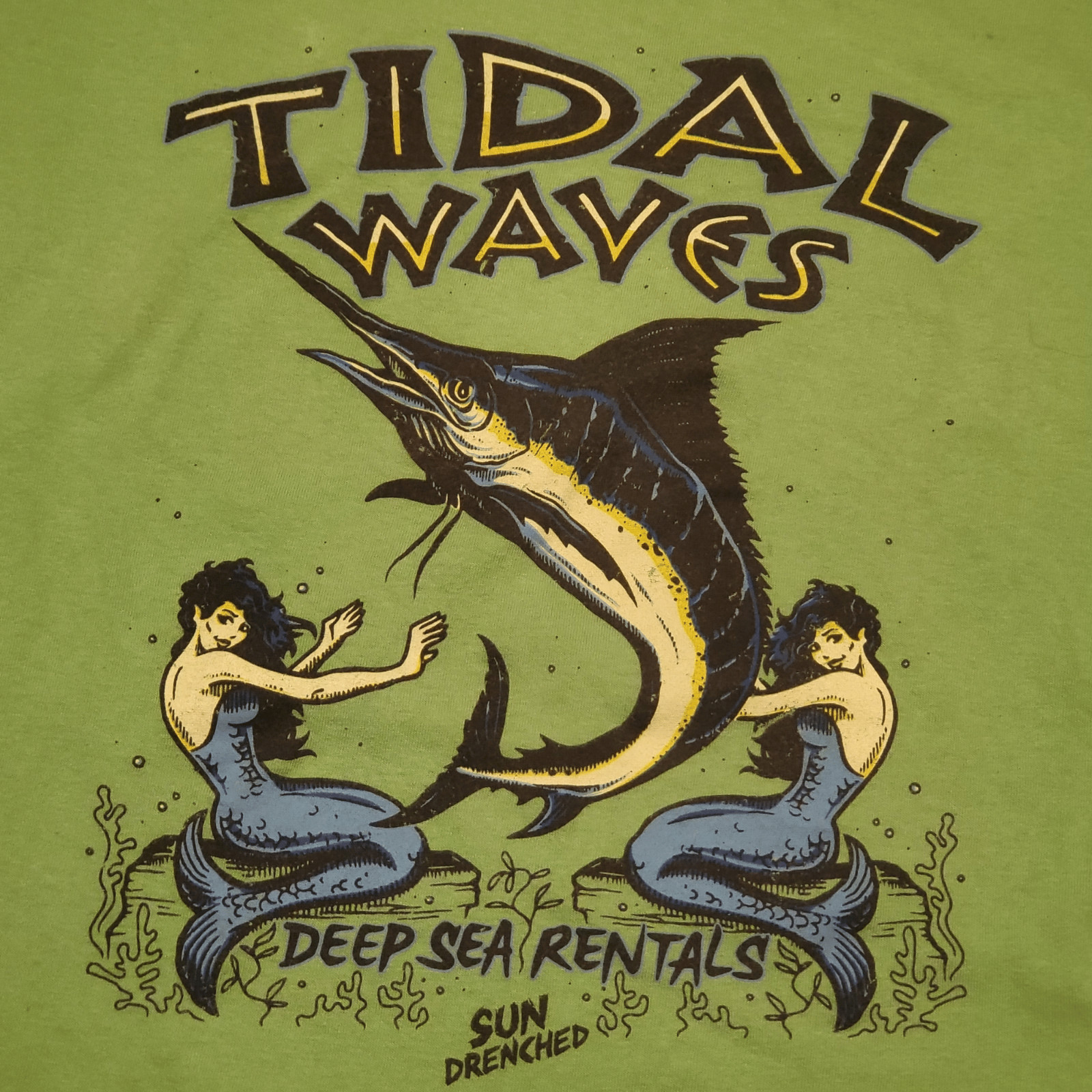 TIDAL Waves Graphic Tee Shirt Mens 3XL Green Deep Sea Rentals Mermaids FREE SHIP gallery