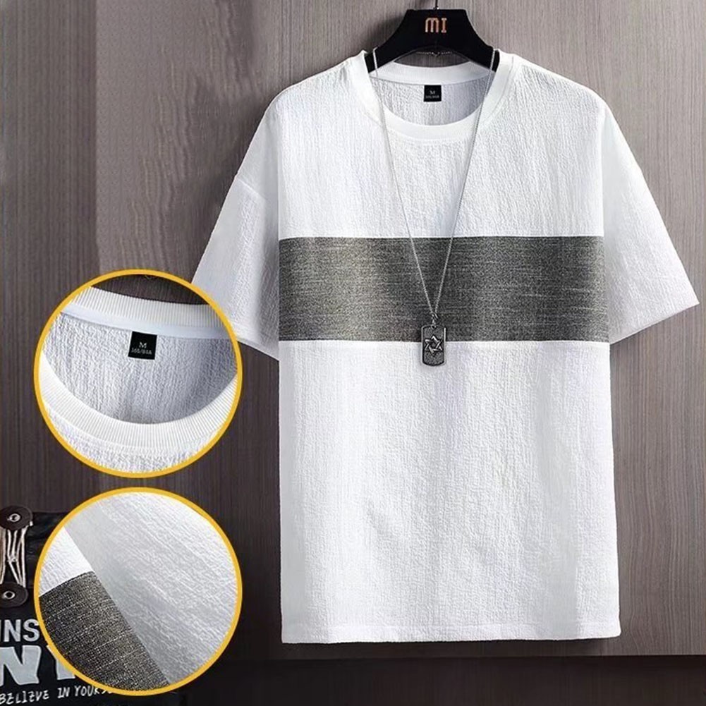 Men's Polyester Spandex T Shirt Loose Casual Short Sleeve Splicing Texture gallery