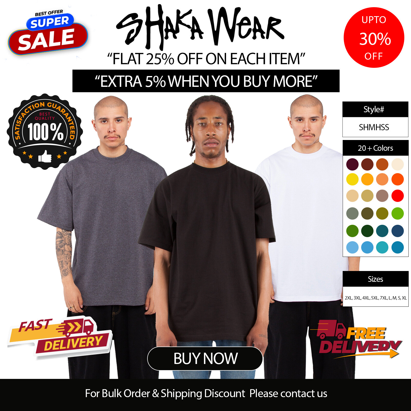 Shaka Wear Adult Max Heavyweight Stylish T Shirt Casual Plain T-Shirt – SHMHSS