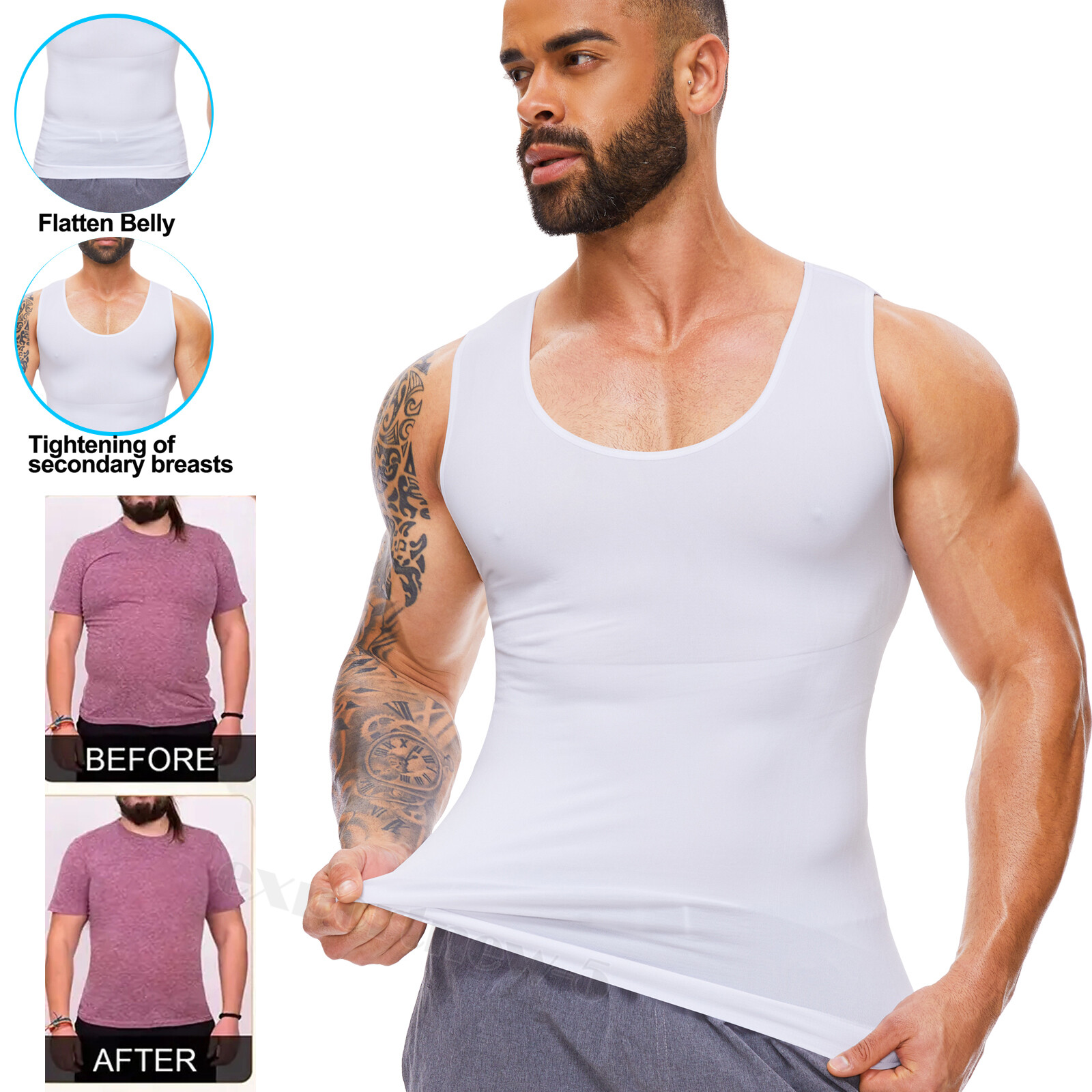 Men's Body Shaper Gynecomastia Compression Ionic Shaping Shirt Slimming Tank Top gallery