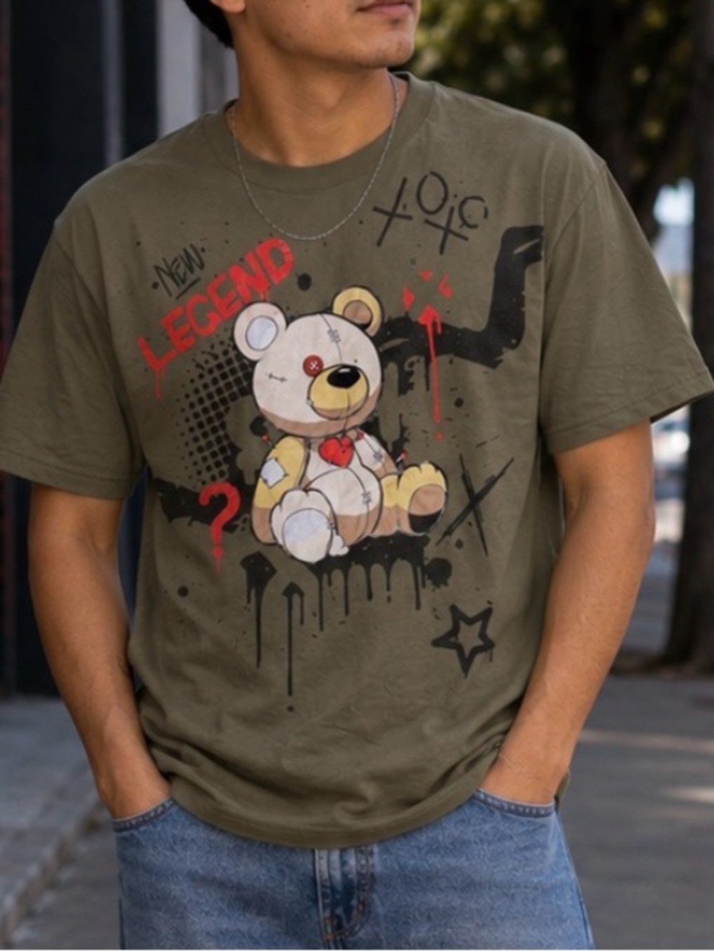 Southpole Olive Green Legend Bear Graphic Logo Tee XL gallery