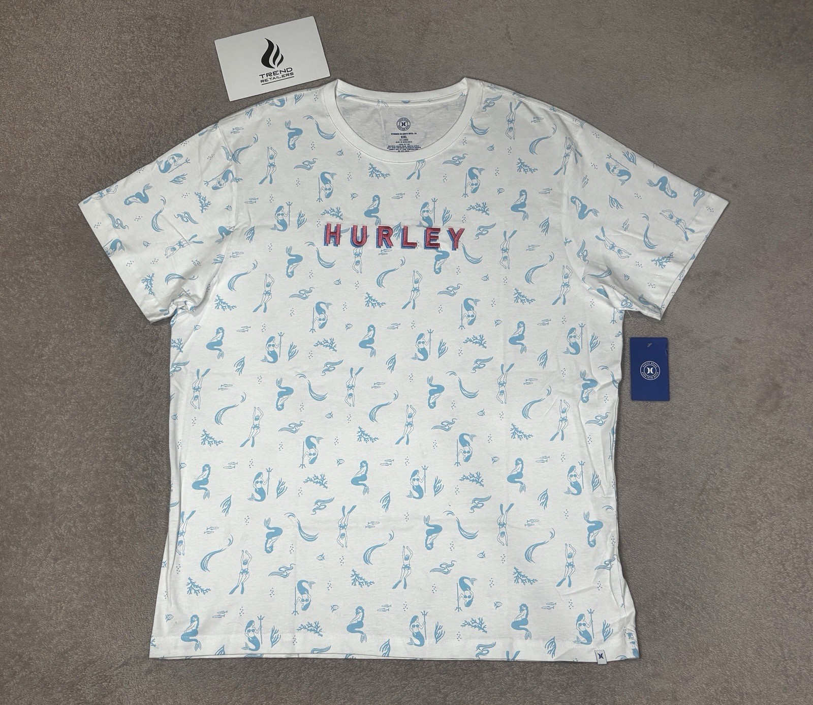 Hurley Deep Sea All Over Print Mermaid Graphic T-Shirt White Men's 2XL XXL New gallery