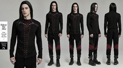 PUNK RAVE Black And Red Gothic Punk Mesh Splicing Long Sleeve Men T-Shirt Top