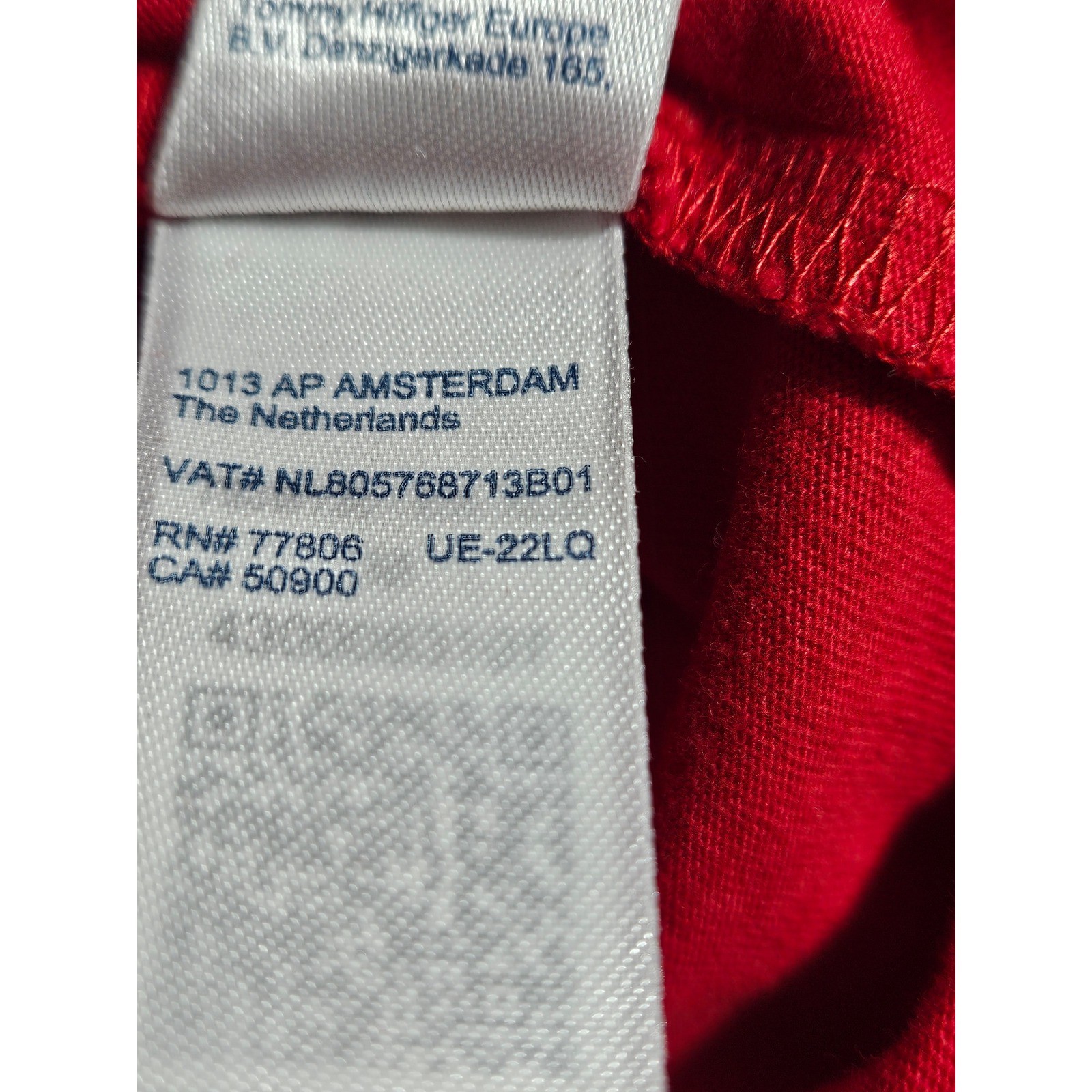 Tommy Hilfiger Mens Red T-Shirt Crew Neck Striped Collar Flag Logo 78JB130 M gallery