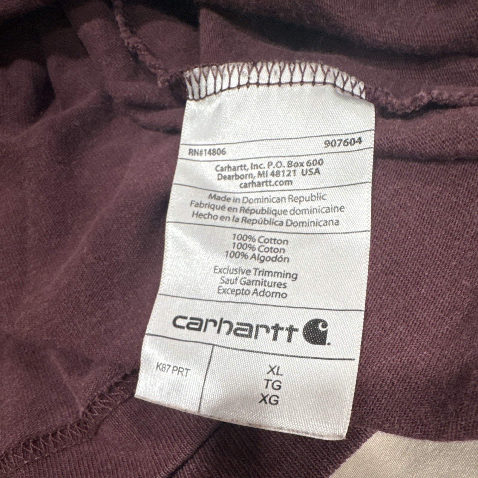 Carhartt K87 Men’s XL Loose Fit Pocket Crew Neck Short Sleeve T-Shirt Burgundy gallery