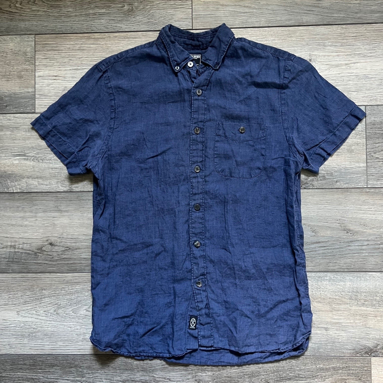 Todd Snyder Men's M Navy Blue Linen Short Sleeve Button Shirt Camp gallery