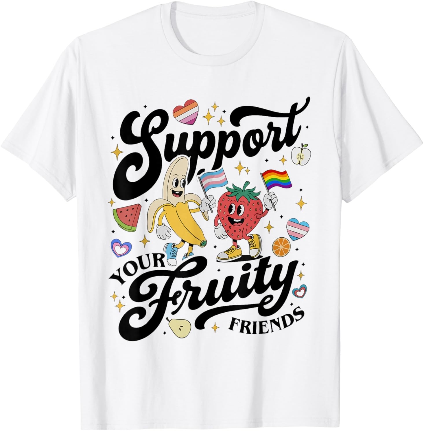 Cute Support Your Fruity Friends Funny Pride Month Gay LGBT T-Shirt gallery