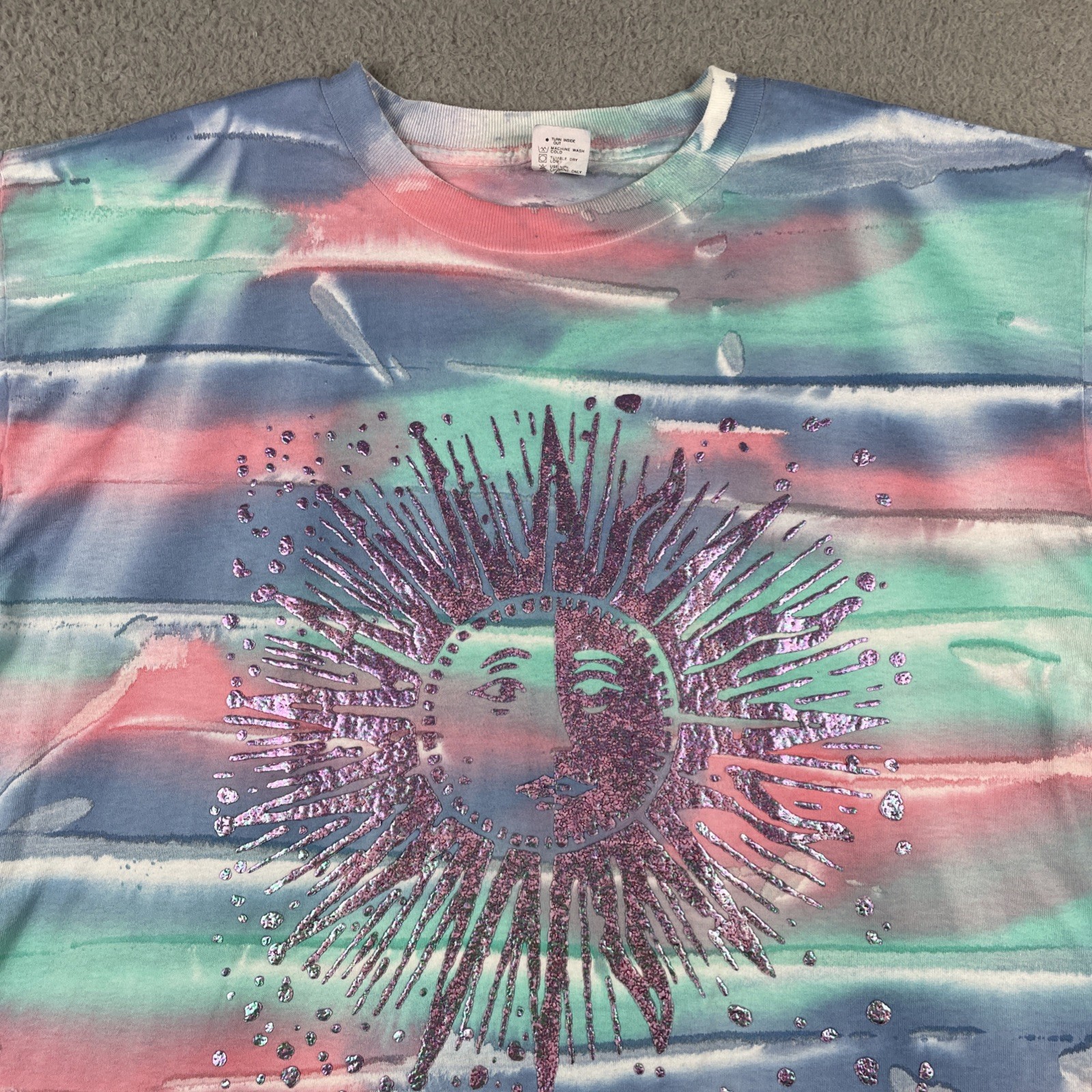 Vtg Silver Screen Ts XL Tie Dye Shirt Sunshine Iridescent Puff Print Made In USA gallery