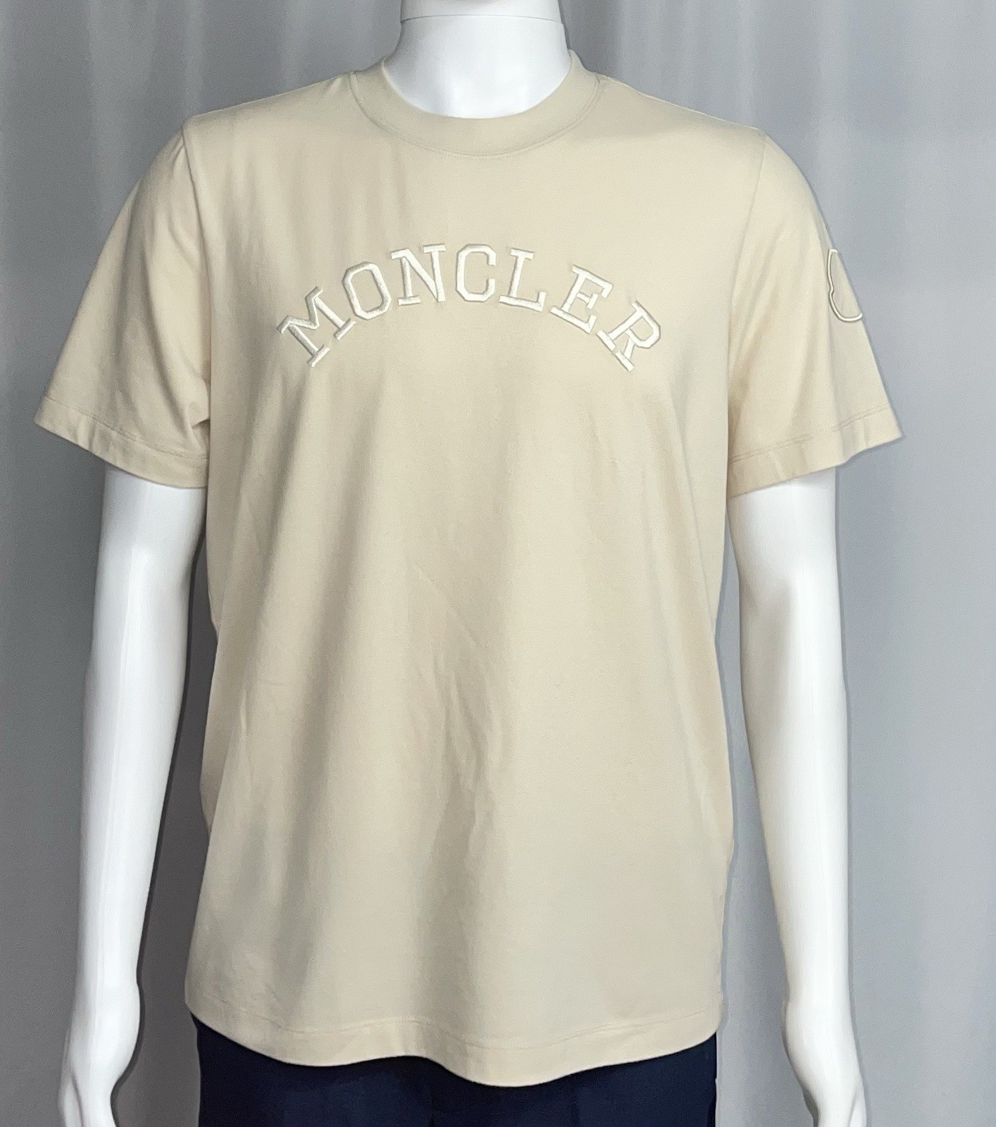 Moncler Small Men's Cream Short-Sleeve Shirt Embroidered Logo New NWT gallery