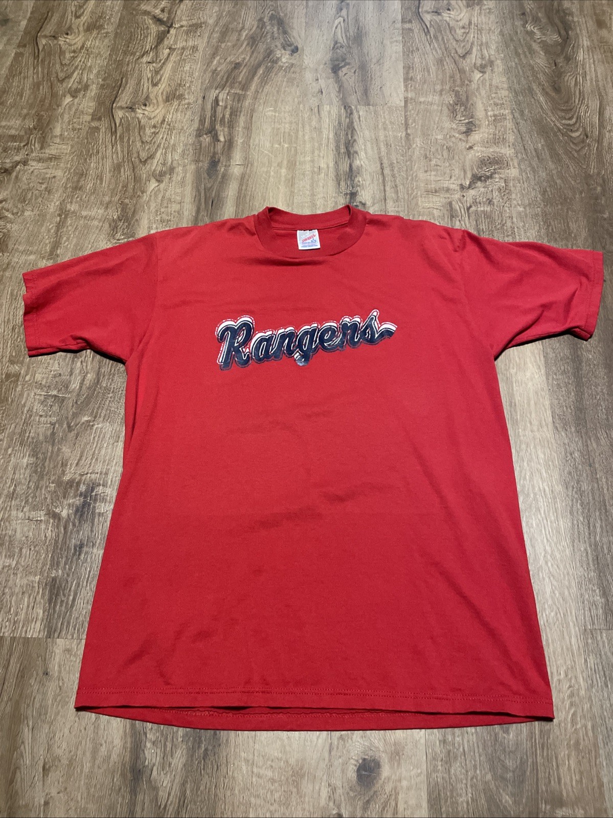 Vintage 90s Jerzees 50/50 Texas Rangers Large Red Shirt Made In USA Baseball MLB