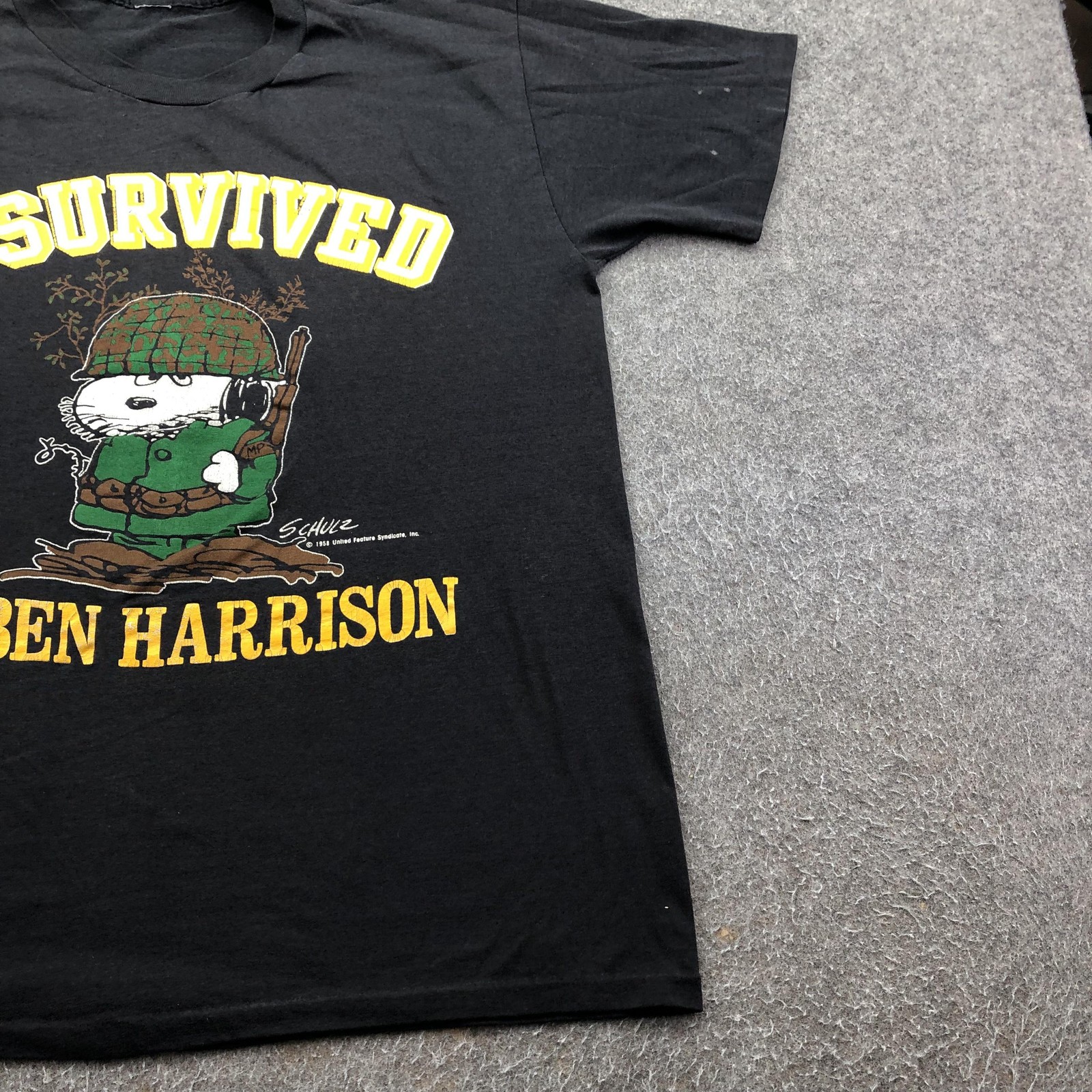 Vintage Peanuts Snoopy Ft Ben Harrison Shirt Mens Large Black I Survived 80s gallery
