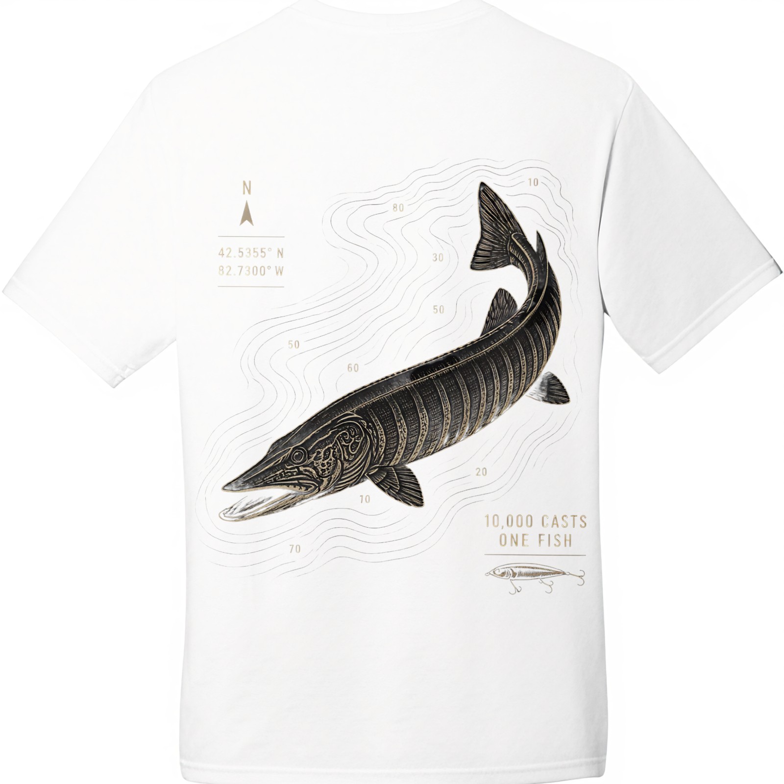Vintage Map 2-Sided Unisex Fishing T-Shirt 10,000 Casts One Fish Graphic Tee gallery