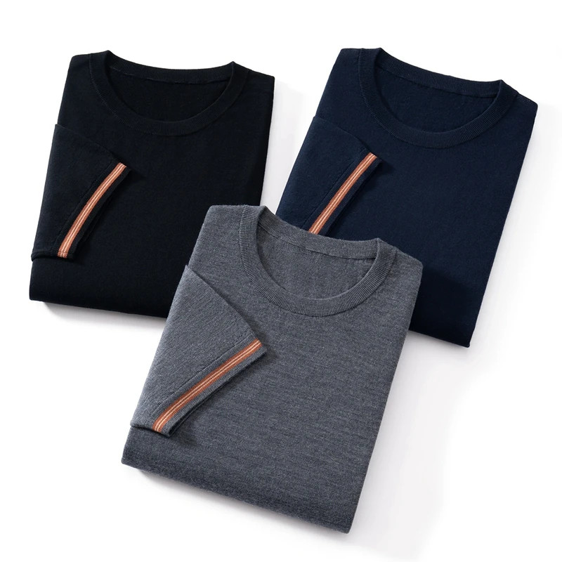 Men'S 100% Fine Wool Crew Neck Short Sleeve Summer New Style Mid-Age Business Ca gallery
