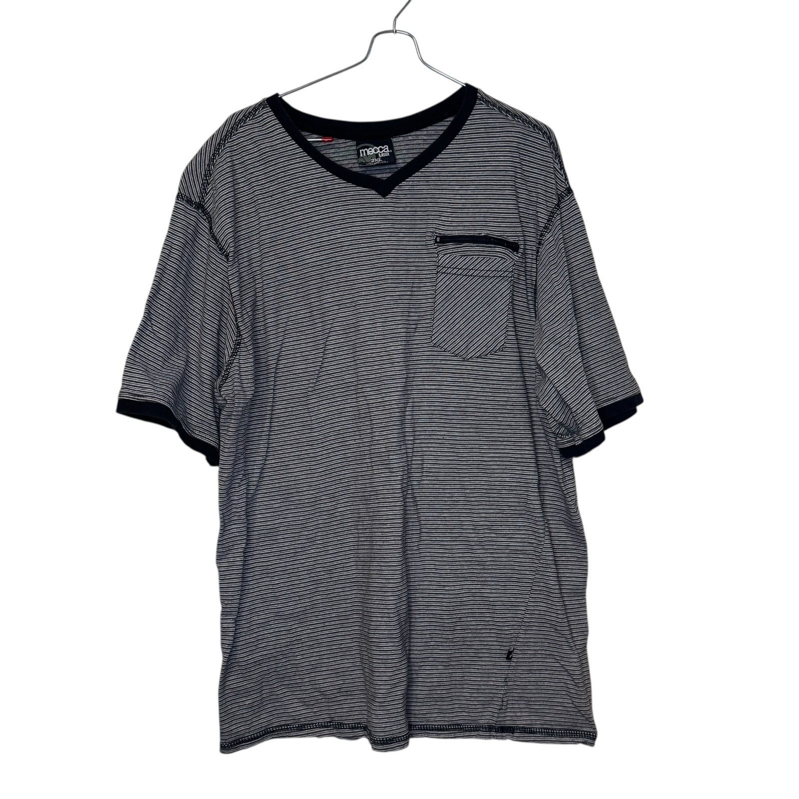 Mecca Men's Shirt Y2K Vintage Streetwear Striped Ringer Zipper Pocket Black 2XL gallery