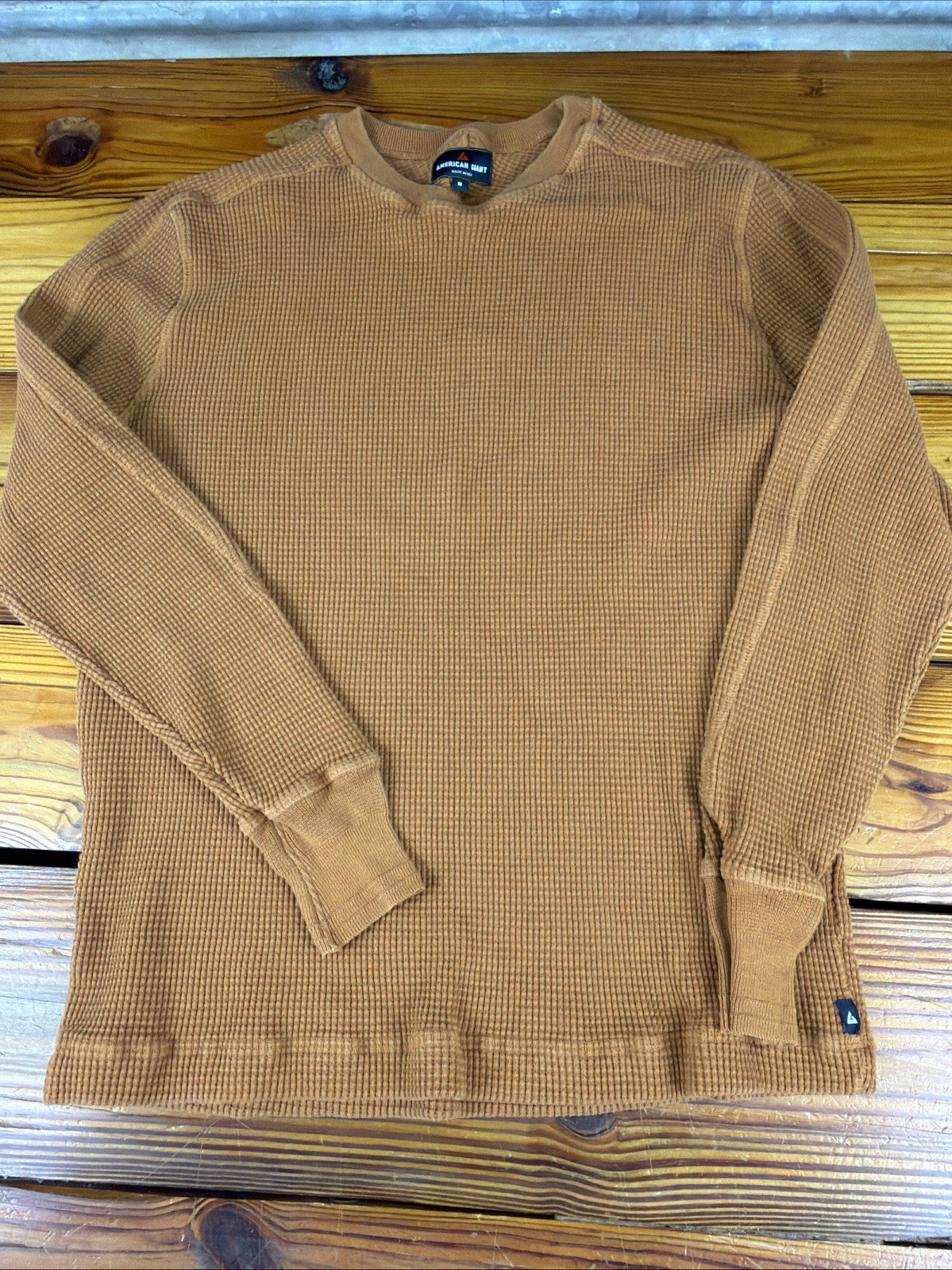 American Giant Mens M Waffle Knit Thermal Heavy Thick Base Layer Burnt Orange gallery