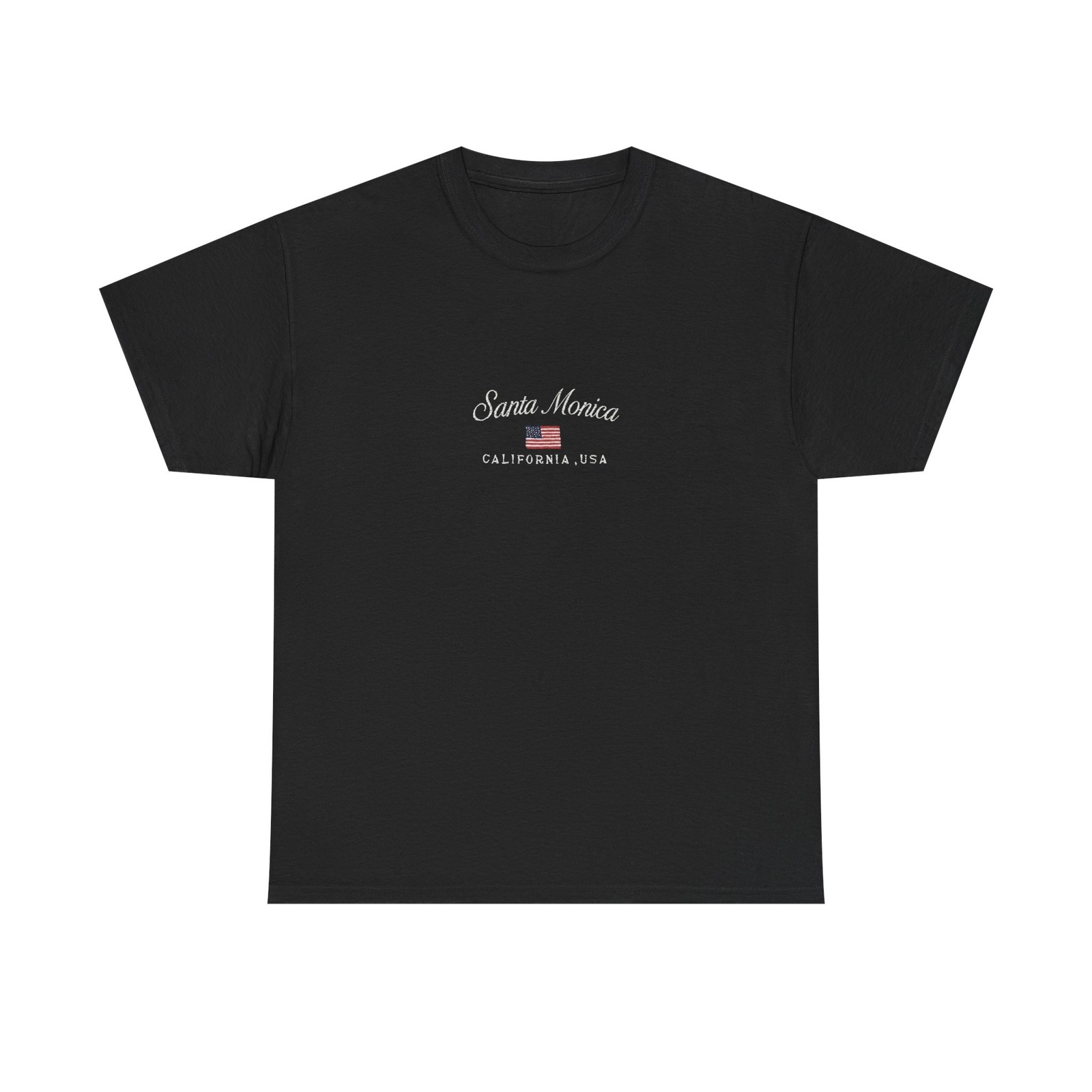 Santa Monica Faux Stitched American Flag Tee Black Tee