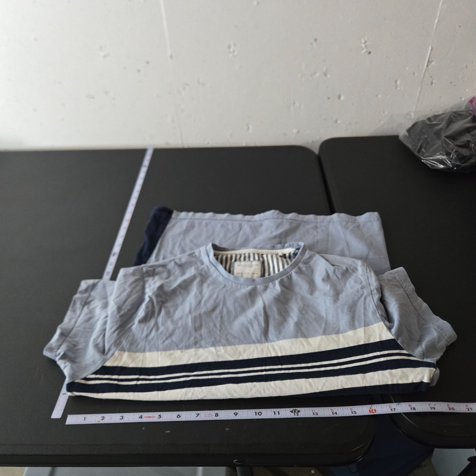 Denim & Flower Mens Blue Striped Short Sleeve Shirt Size Medium Preppy Nautical gallery