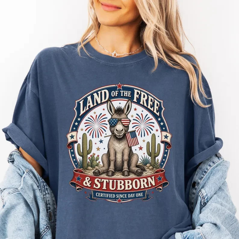 Funny Donkey 4th of July Shirt, Land of the Free & Stubborn Tee gallery