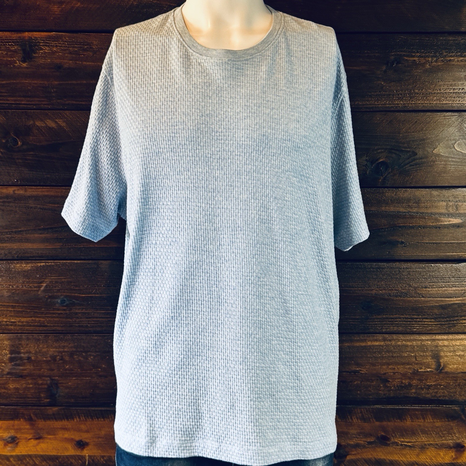 Ted Baker Men's Curly Textured T Shirt Blue Basketweave Pullover Size 6 2XL US gallery