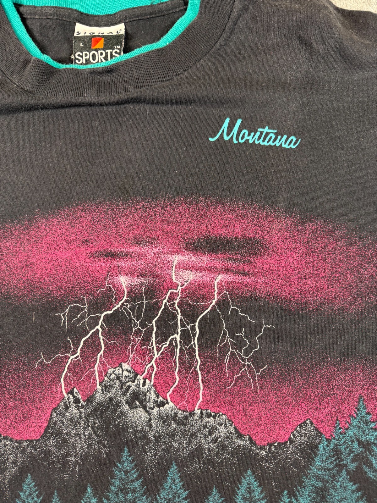 Vintage All Over Print Lightning Montana Thunder Shirt Single Stitch Early 90s gallery