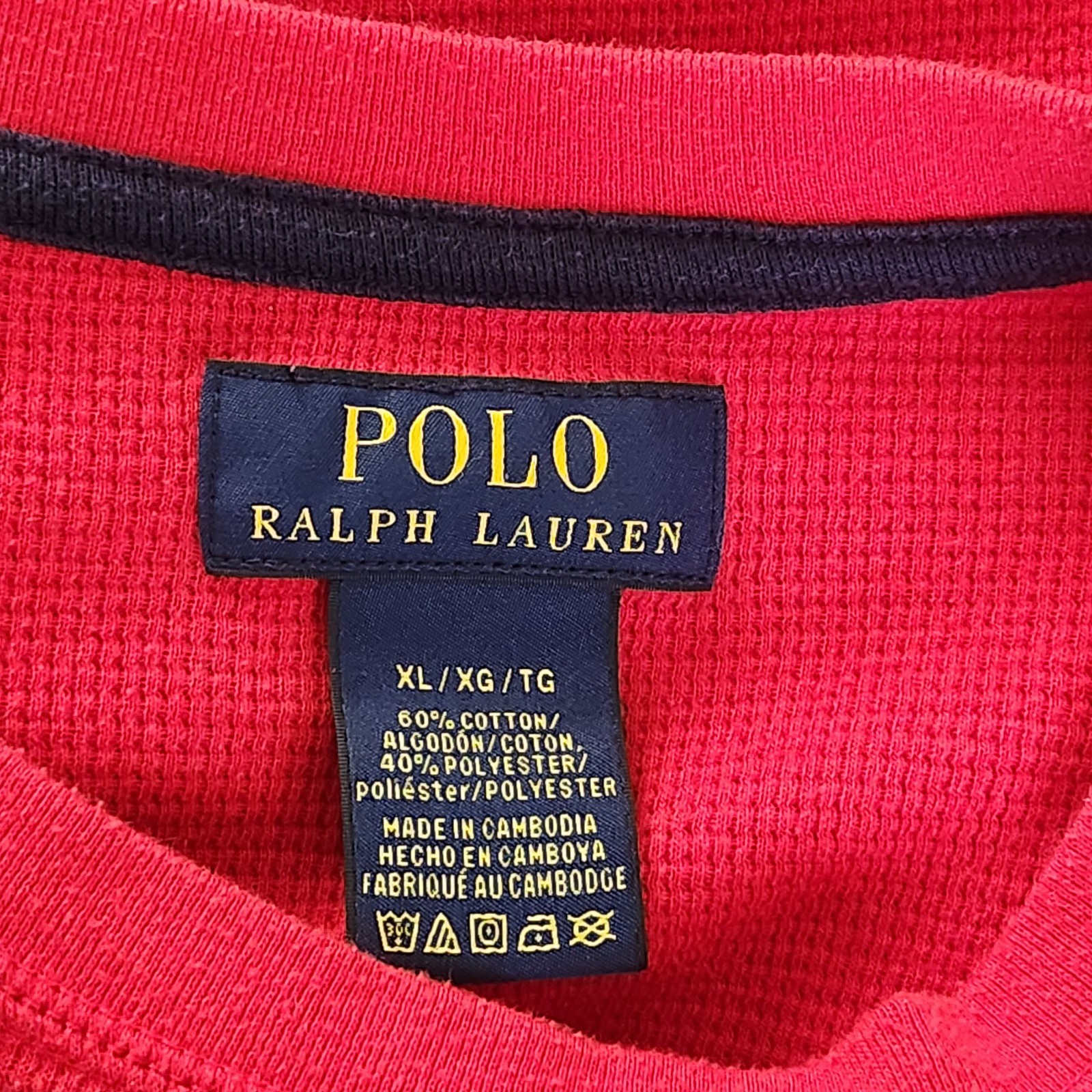 Polo Ralph Lauren Mens XL Red Thermal Waffle Knit Long Sleeve Poly/Cotton Blend gallery