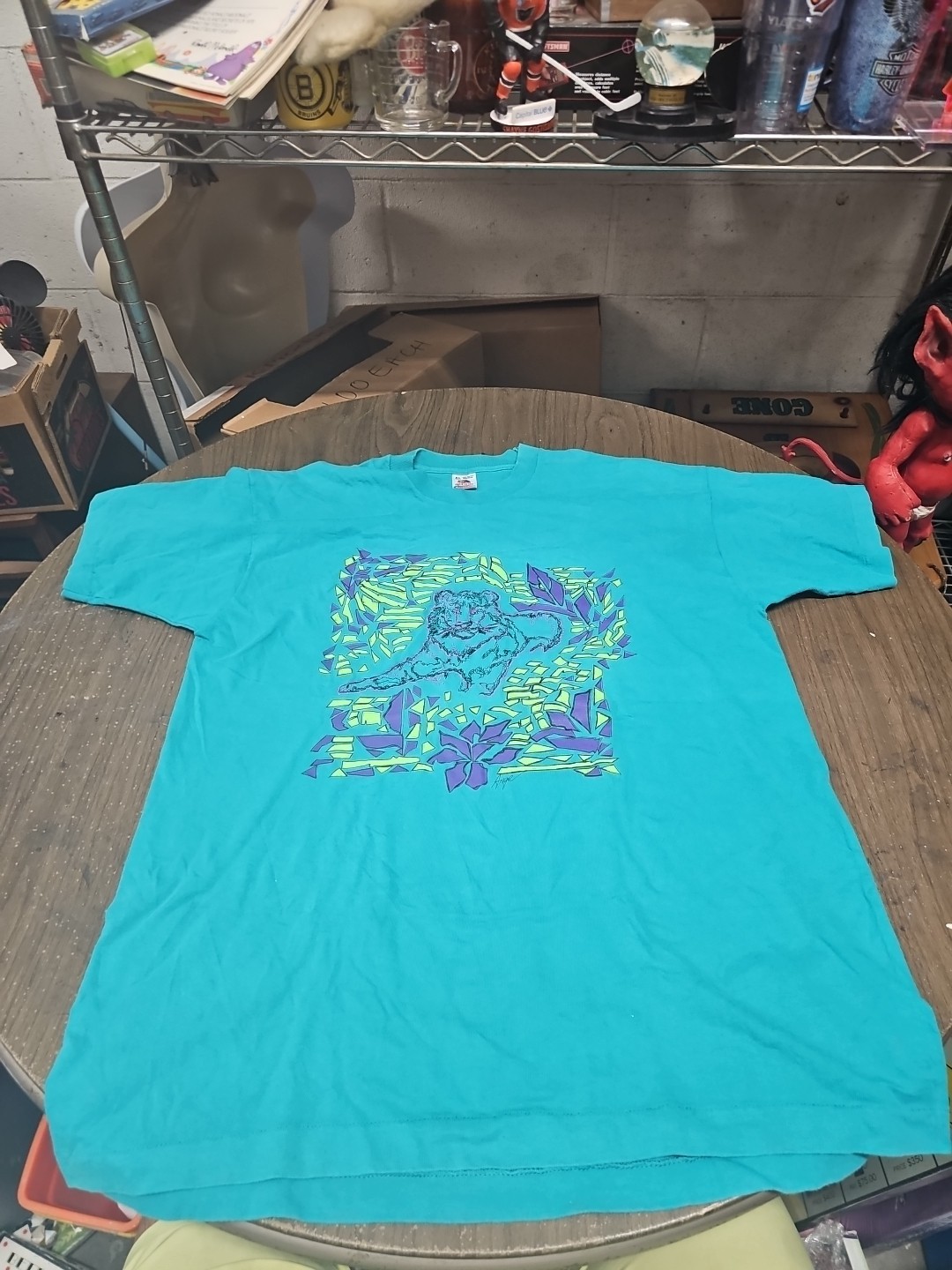 VTG Artist Ange Shirt Mens XL Tiger 90s TEAL GREEN AND PURPLEN gallery