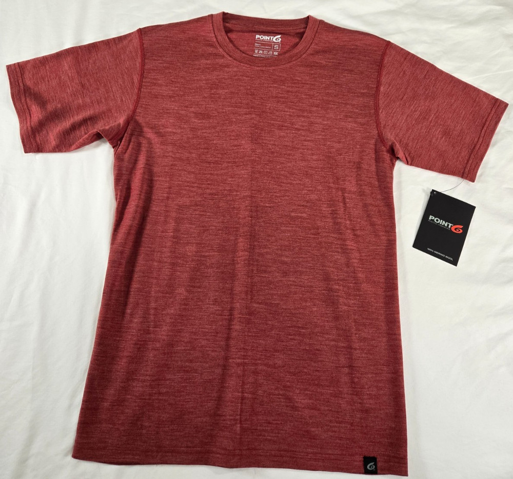 Point 6 100% Merino Alpine Wool Tee Shirt Rust Red Small