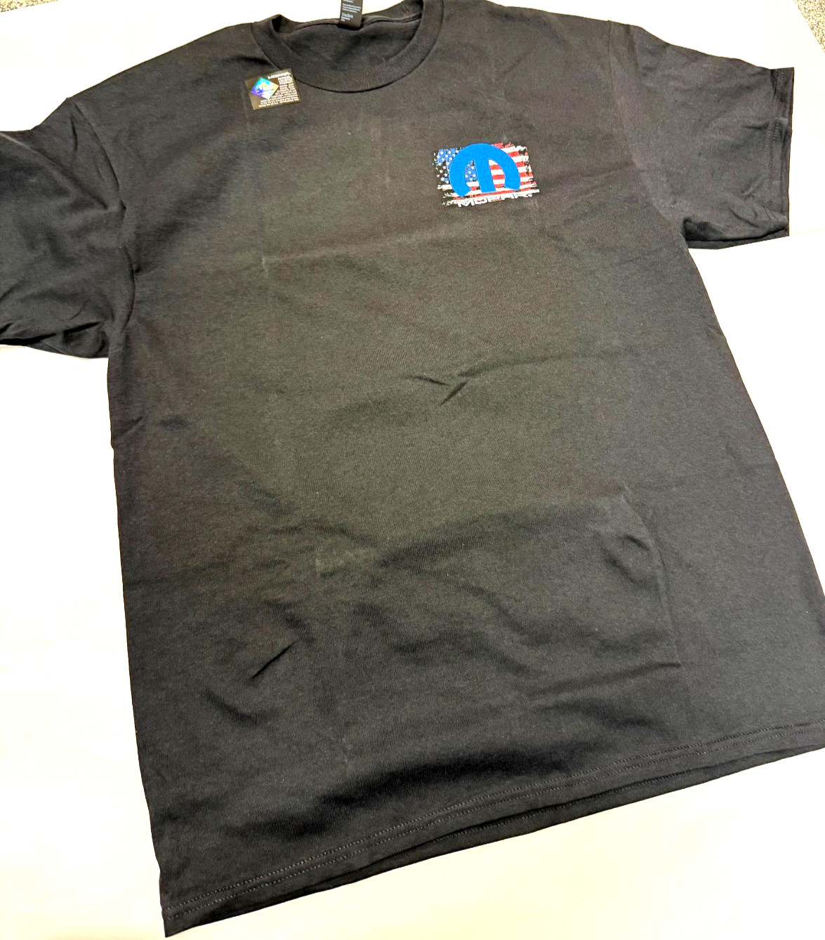 MOPAR "M" EMBLEM with American Flag Black T-Shirt (Licensed) gallery