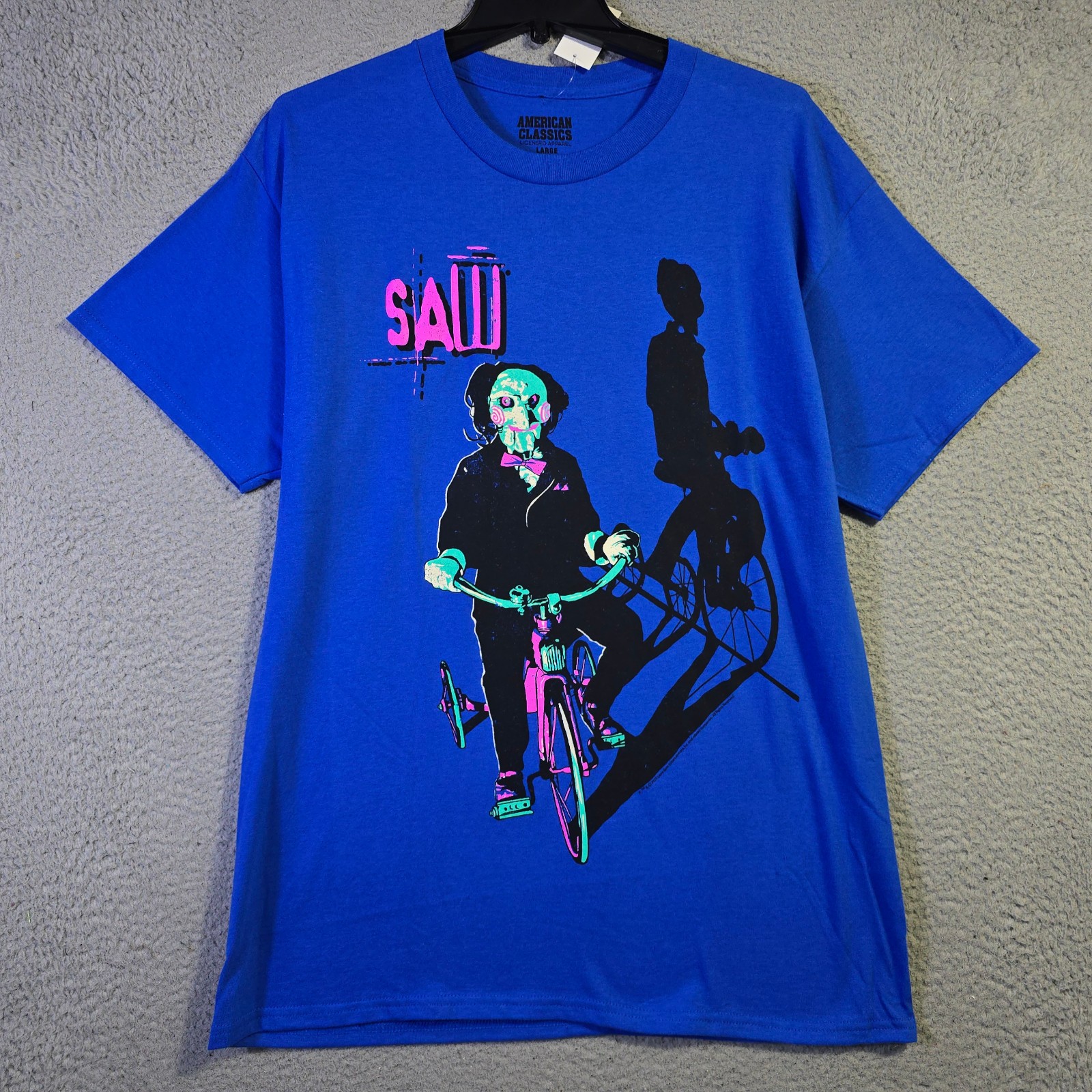 Saw Shirt Mens Large Blue Horror Movie Horror Billy Puppet Casual NWT
