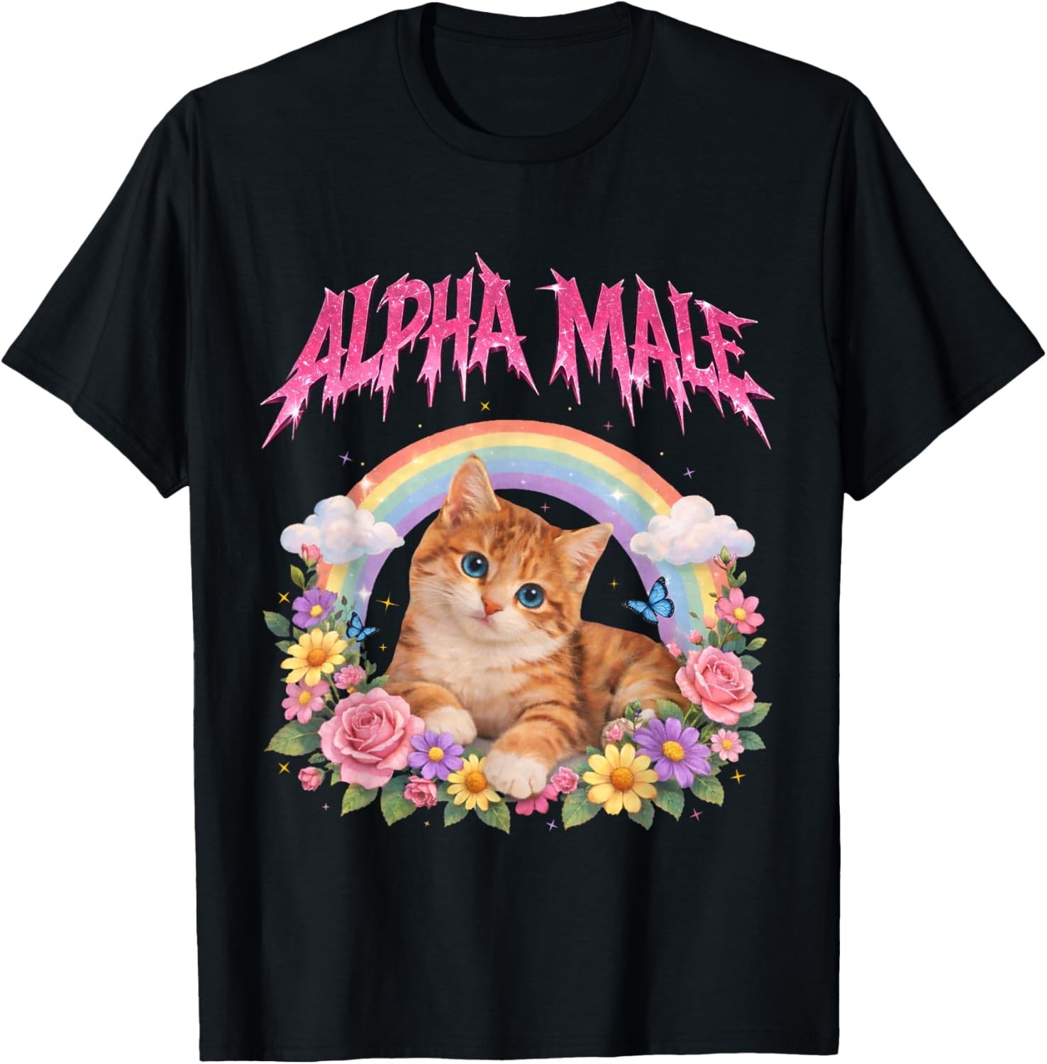 Alpha Male Funny Kitten Rainbow Floral T-Shirt unisex T-Shirt gallery