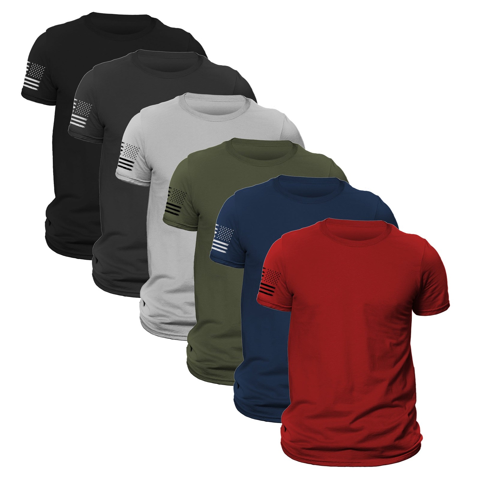 Men’s US Flag Patriotic Flag on Sleeve T-Shirt 6 Pack