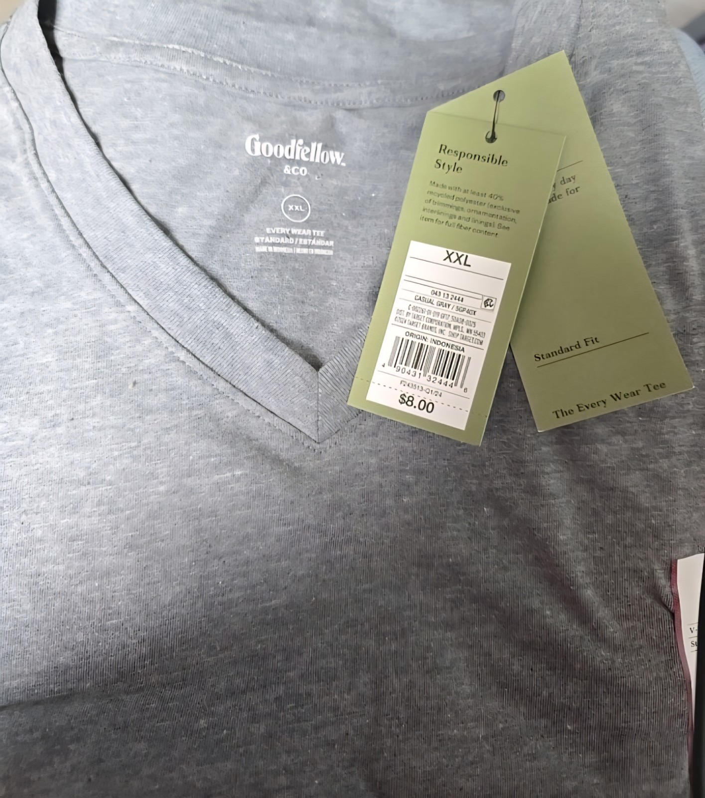 Goodfellow Co Mens Shirt Size XXL Grey Every Wear Short Sleeve V Neck Tee