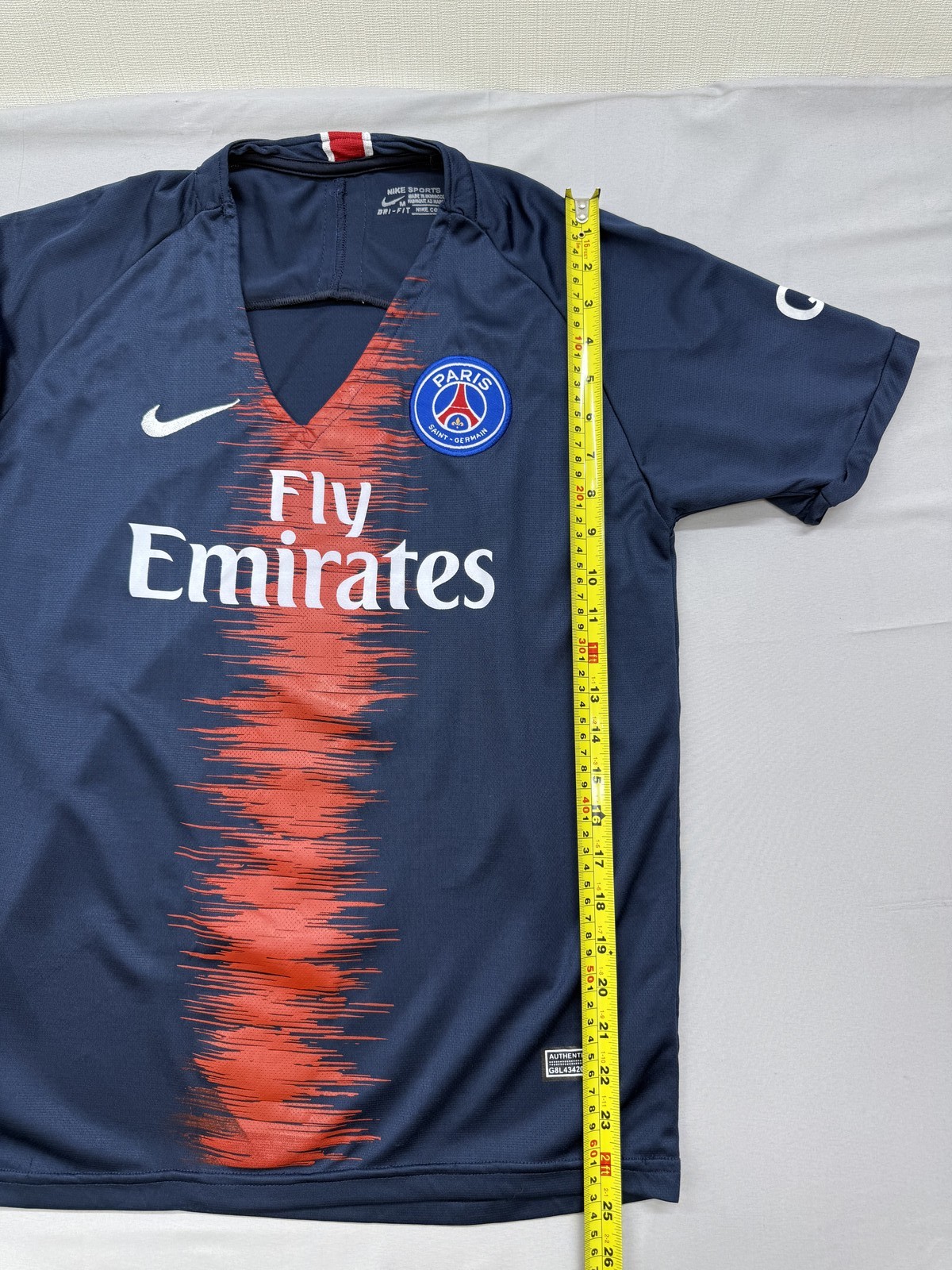 Nike Mens M Navy Blue Striped Soccer Jersey Short Sleeve V-Neck Dri-FIT gallery