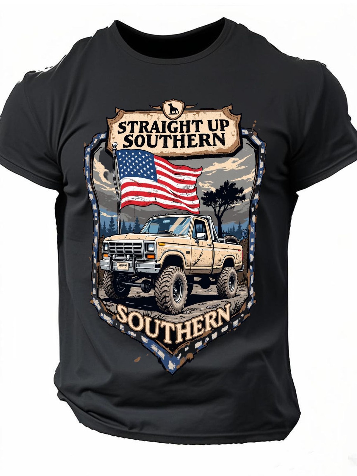 Straight Up Southern T-Shirt - Patriotic Lifted Truck American Flag Graphic Tee gallery