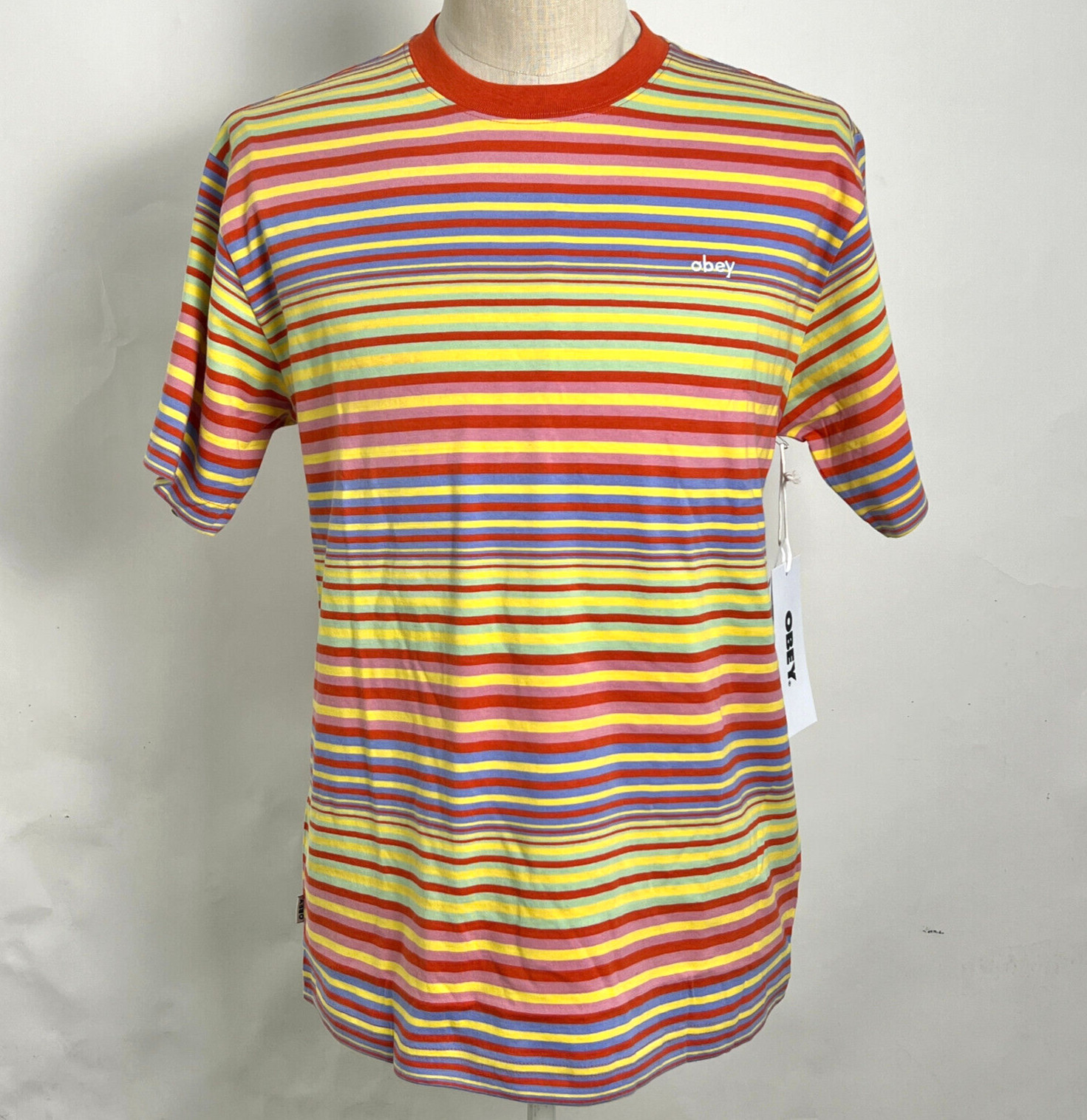 Obey Men's Knit T-Shirt Break Burnt Orange/Multi Size M NWT Shepard Fairey gallery
