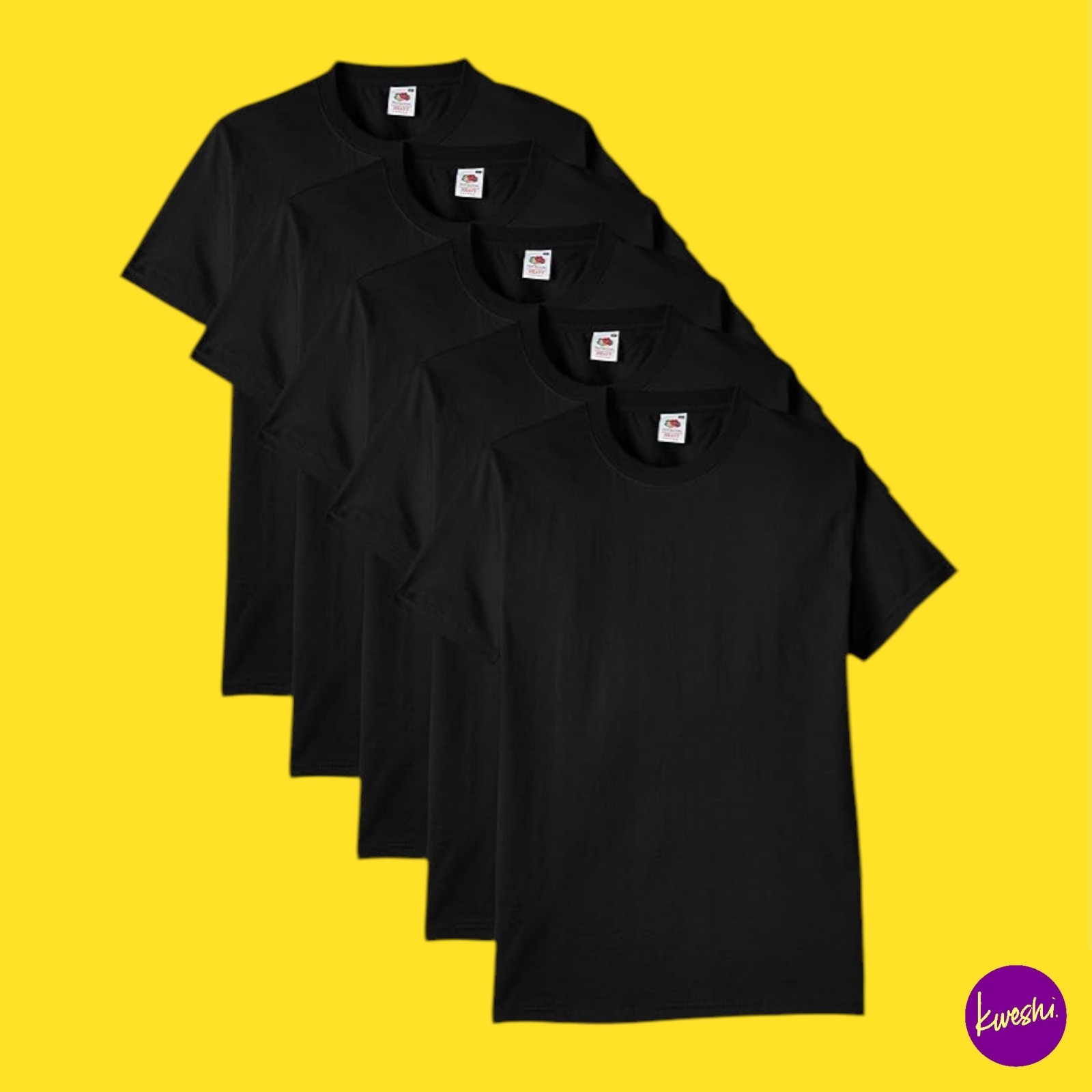 FRUIT OF THE LOOM Men’s Heavy Cotton T-Shirt 5-Pack, Black, UK XXL | EU 60