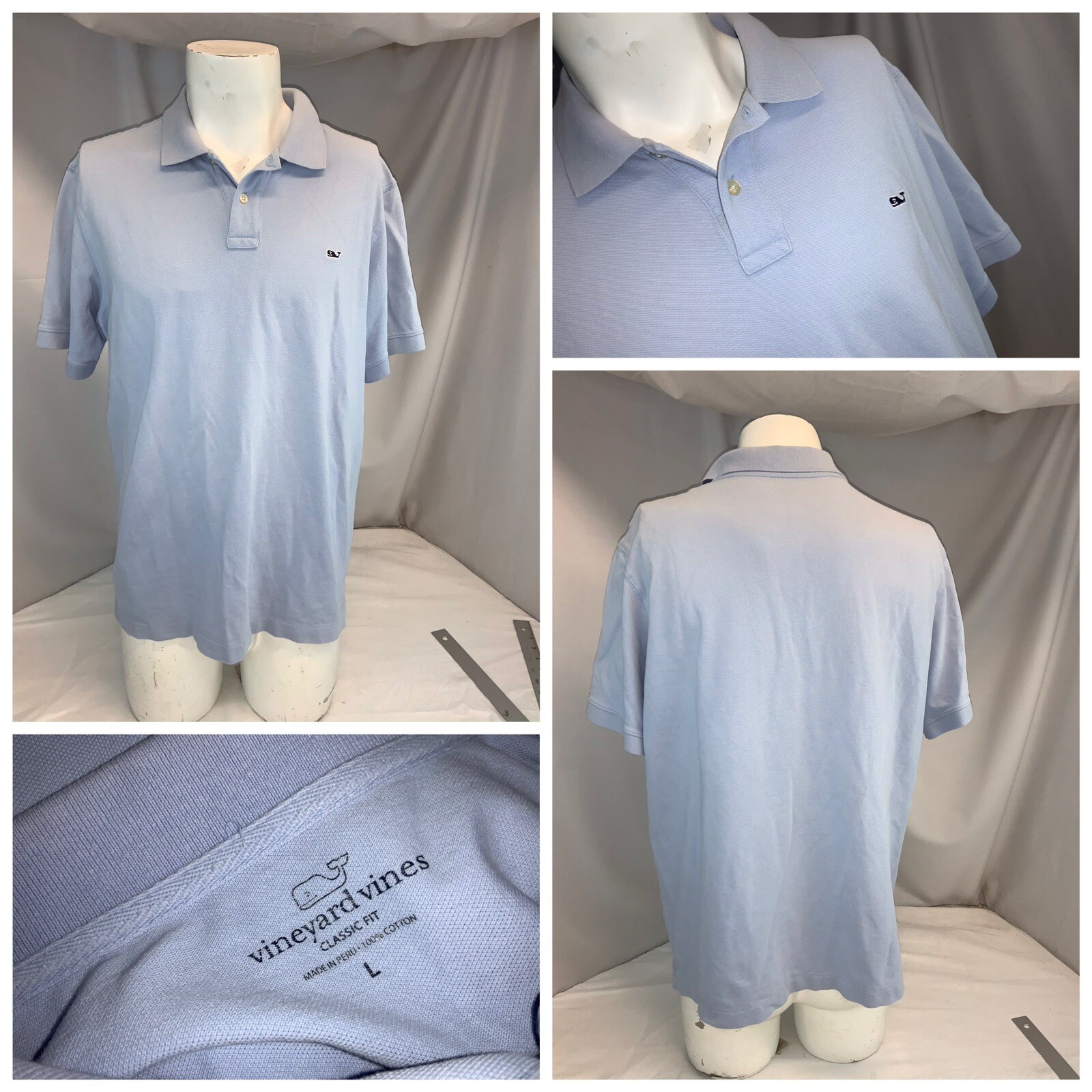 Vineyard Vines Classic Fit Polo Shirt L Men Blue Cotton Made Peru YGI G0-155