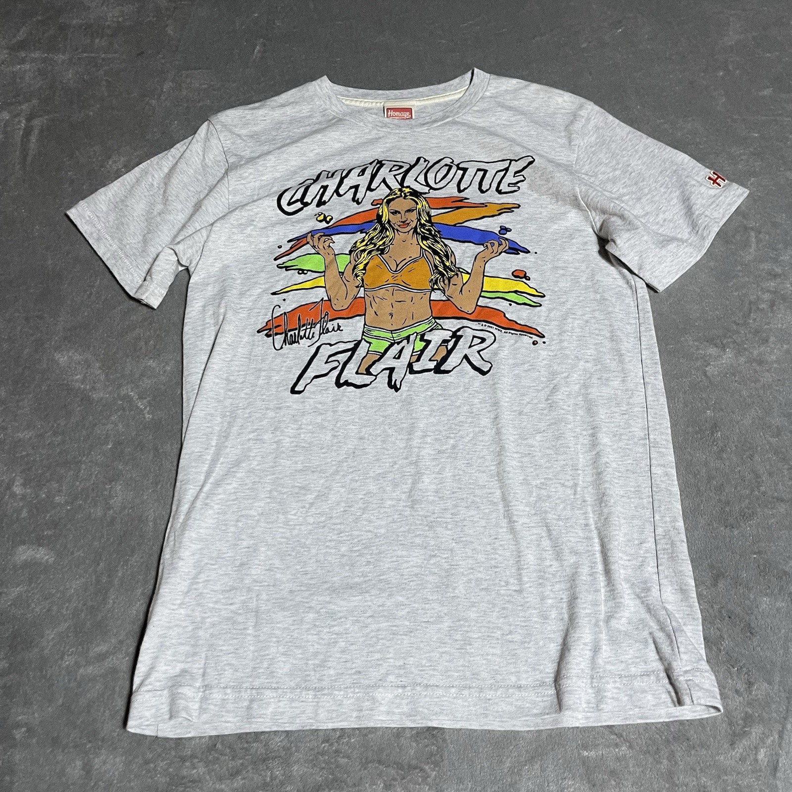 Homage Charlotte Flair Shirt Adult Small Gray Short Sleeve WWE Stretch