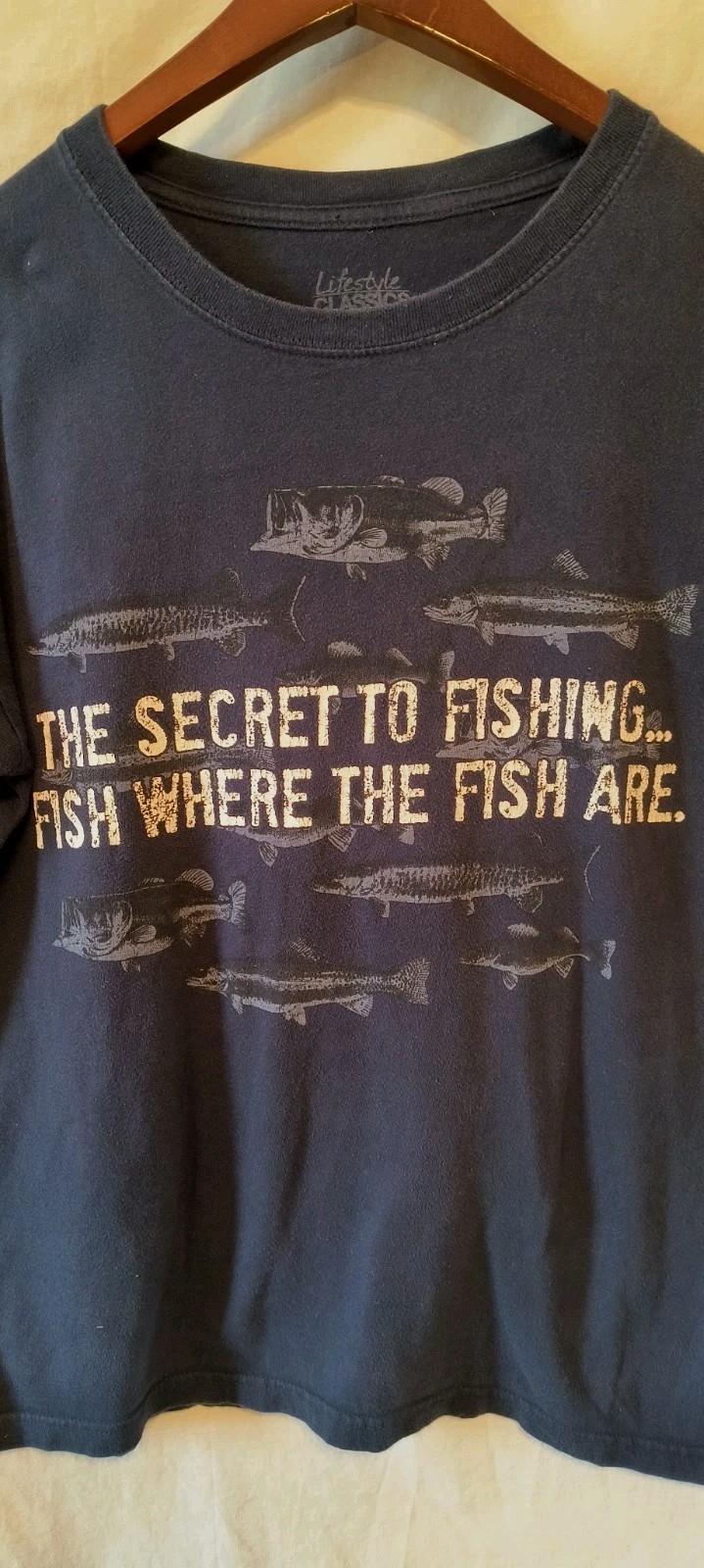 Vintage The Secret To Fishing T-Shirt Size L Blue color by Lifestyle Classics gallery
