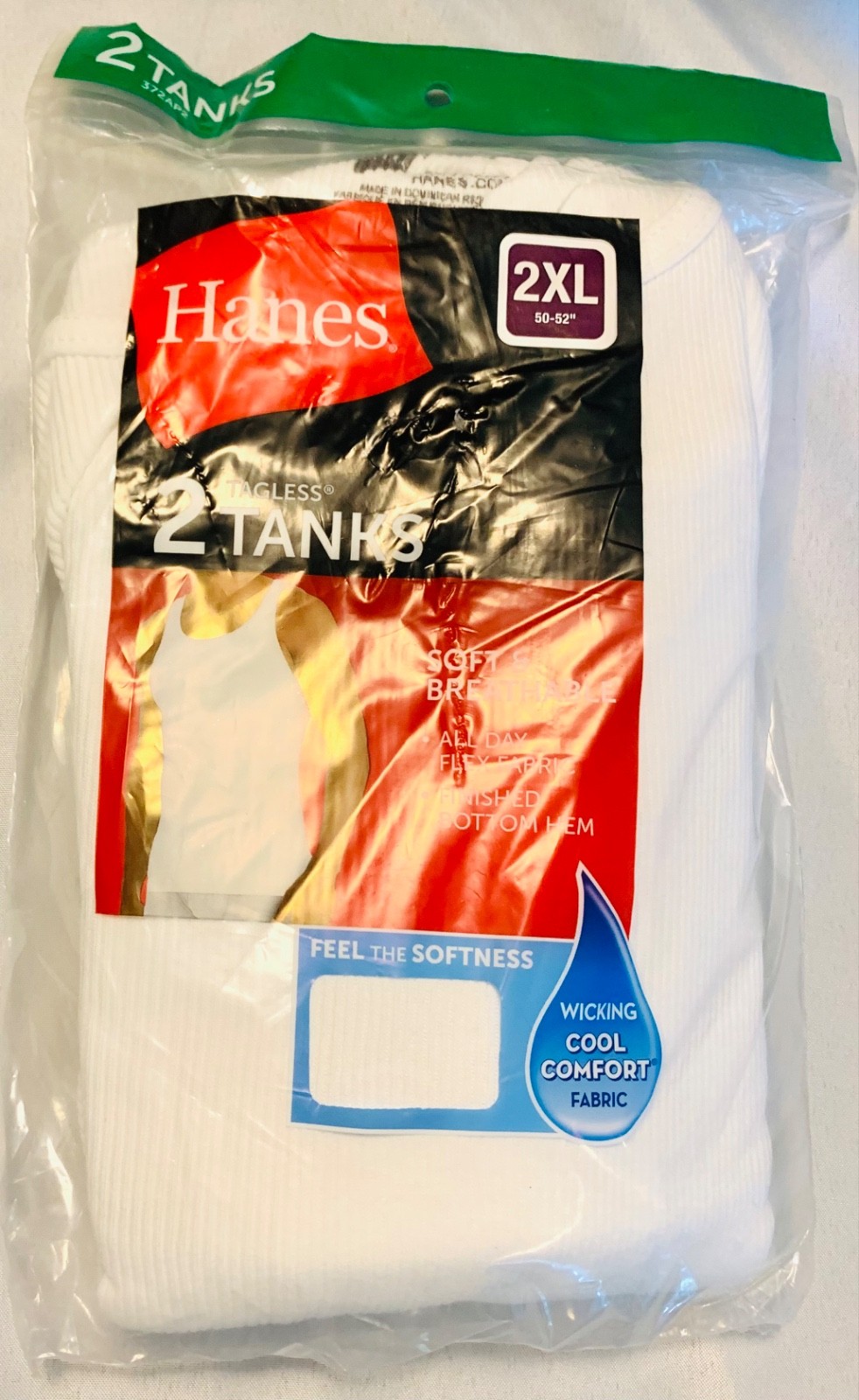 Hanes Mens Tagless Tanks, 2XL 50-52”,  White Tank Top, Pack of 2