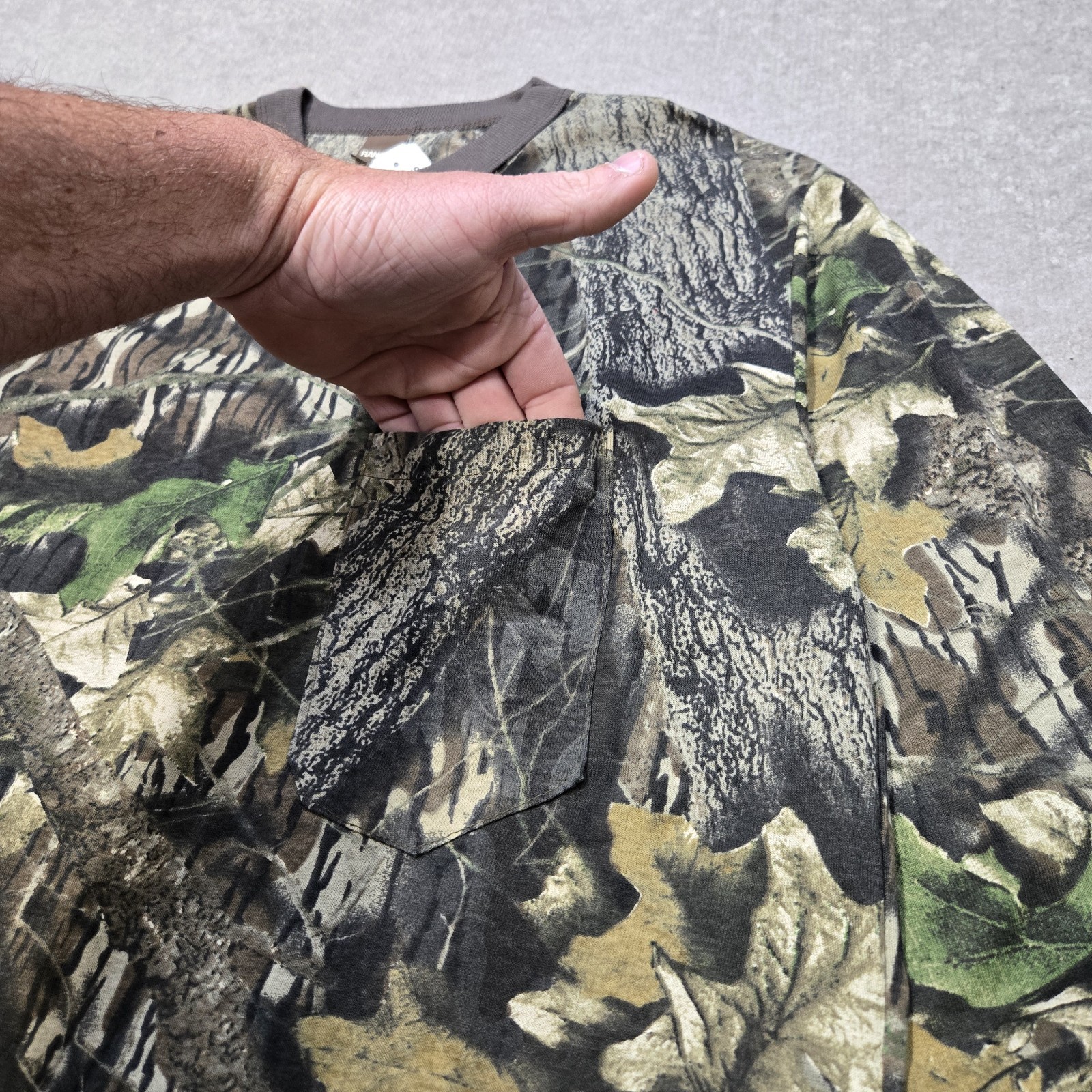 Men’s Vintage Mossy Oak Camo AOP Long Sleeve Shirt Size L Ranger USA Made 90s gallery