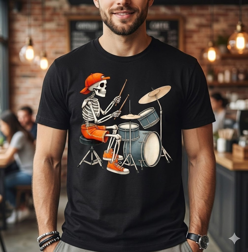 Skeleton Drums Halloween Costume Funny Drummer Men Boys Kids T-Shirt - H027 gallery