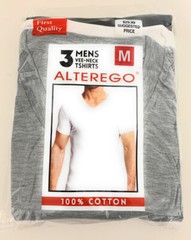 3 Pcs Men’s Classic Fit Cotton V Neck Tee, Multipack, Black/Grey/White – Medium