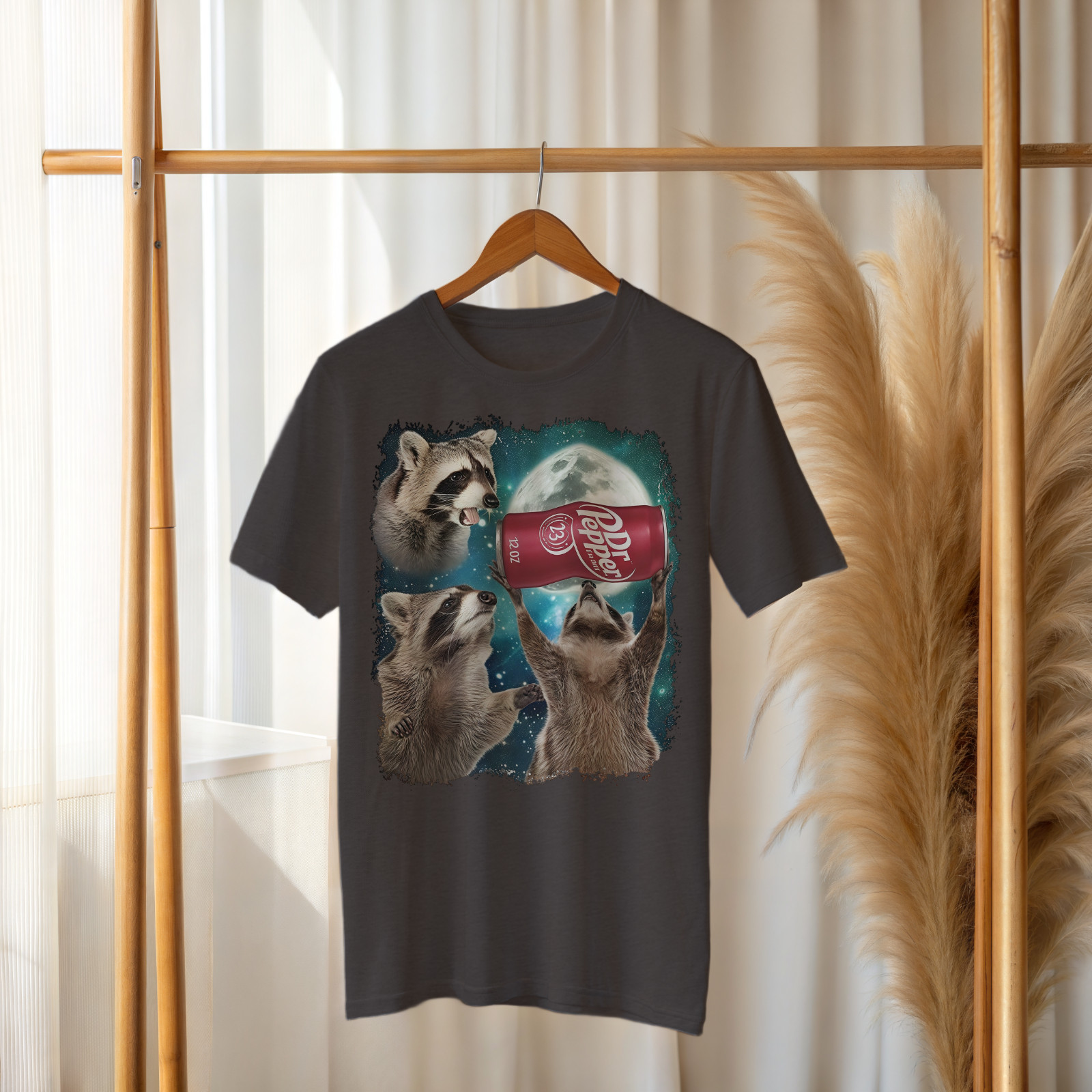 Dr Pepper Funny Raccoon Moon T-Shirt – Cute Cosmic Animal Graphic TeeA180 gallery