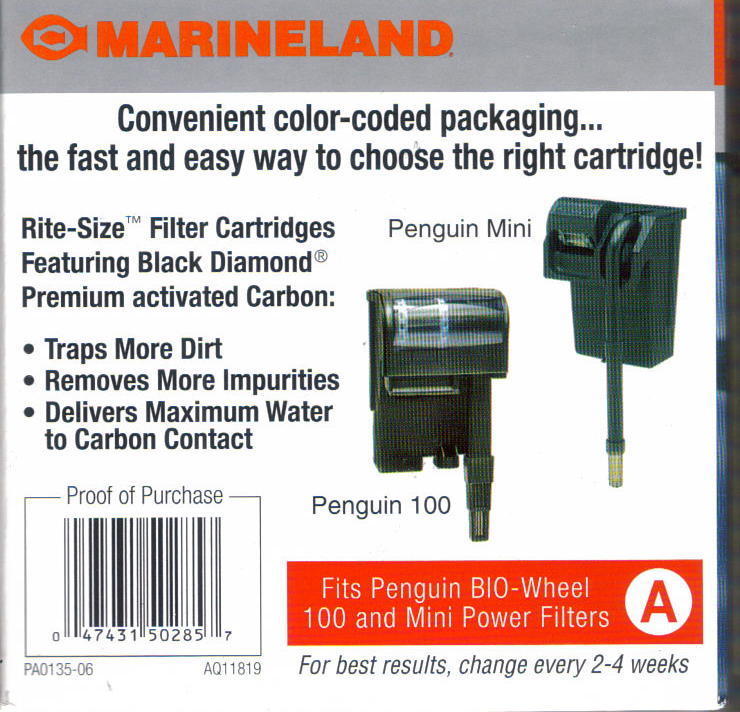 MARINELAND RITE SIZE A  6 PACK PENGUIN BIO-WHEEL FILTER CARTRIDGE