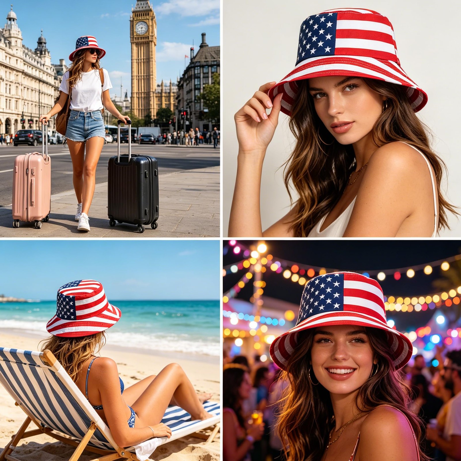 American-Flag-Bucket-Hat Reversible-Patriotic-USA-Cap Stars Stripes Outdoor F... gallery